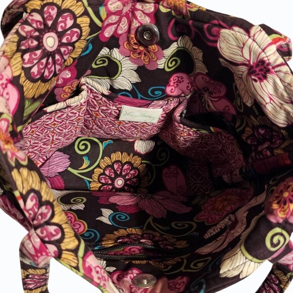 Vera Bradley Libby Purse Shoulder Tote Bag in Mod Floral Pink Brown 2007 Retired - Picture 7 of 12